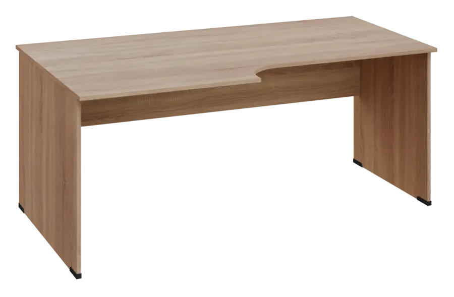 ERL 28 - 188 stůl kancelářský, rohový, levý, dřevěná podnož, deska 25 mm, široký 1800 mm, dub bardolino